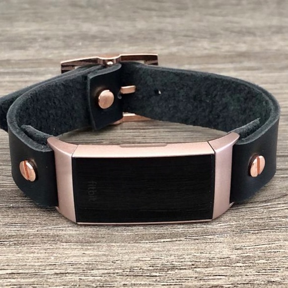 Fitbit Charge 4 Black Leather Rose Gold Band - Picture 5 of 8